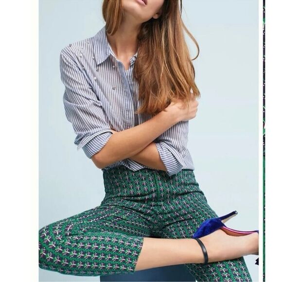 Anthropologie Pants - Anthropologie Essentials Butterfly Green Blue Trousers Pants Women’s 8